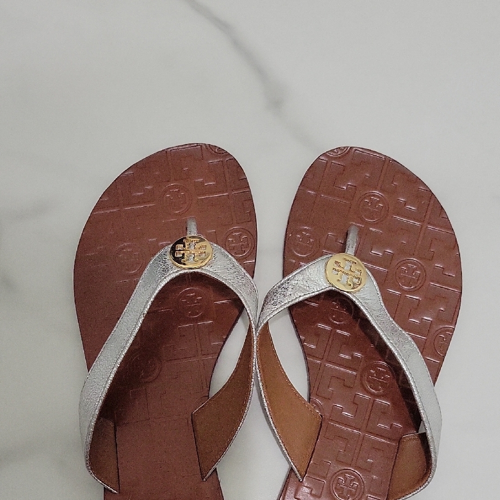 Tory Burch Silver and Brown Sandals